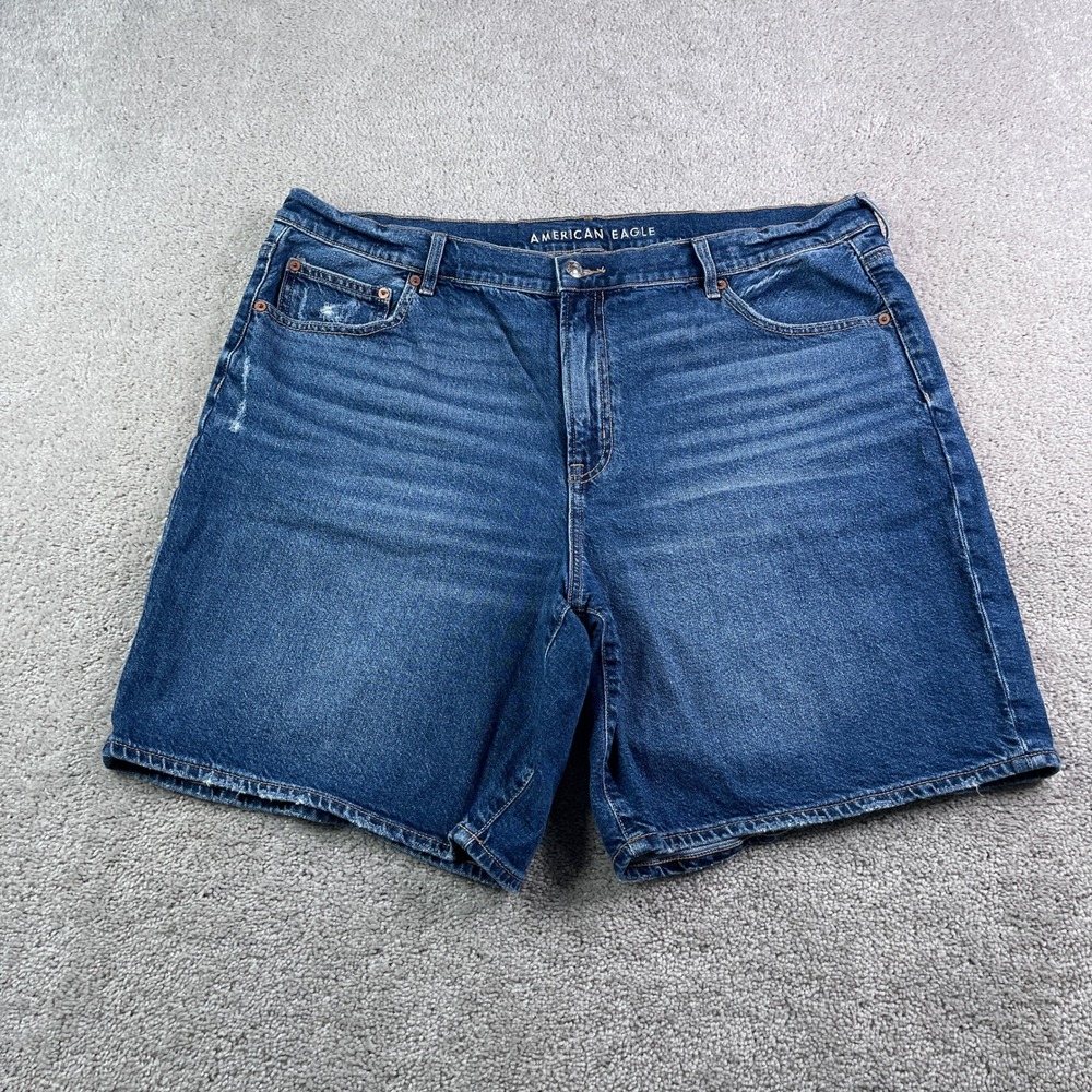 American Eagle Shorts Women 20 Blue Perfect Bermuda Strigid Denim Drawstring